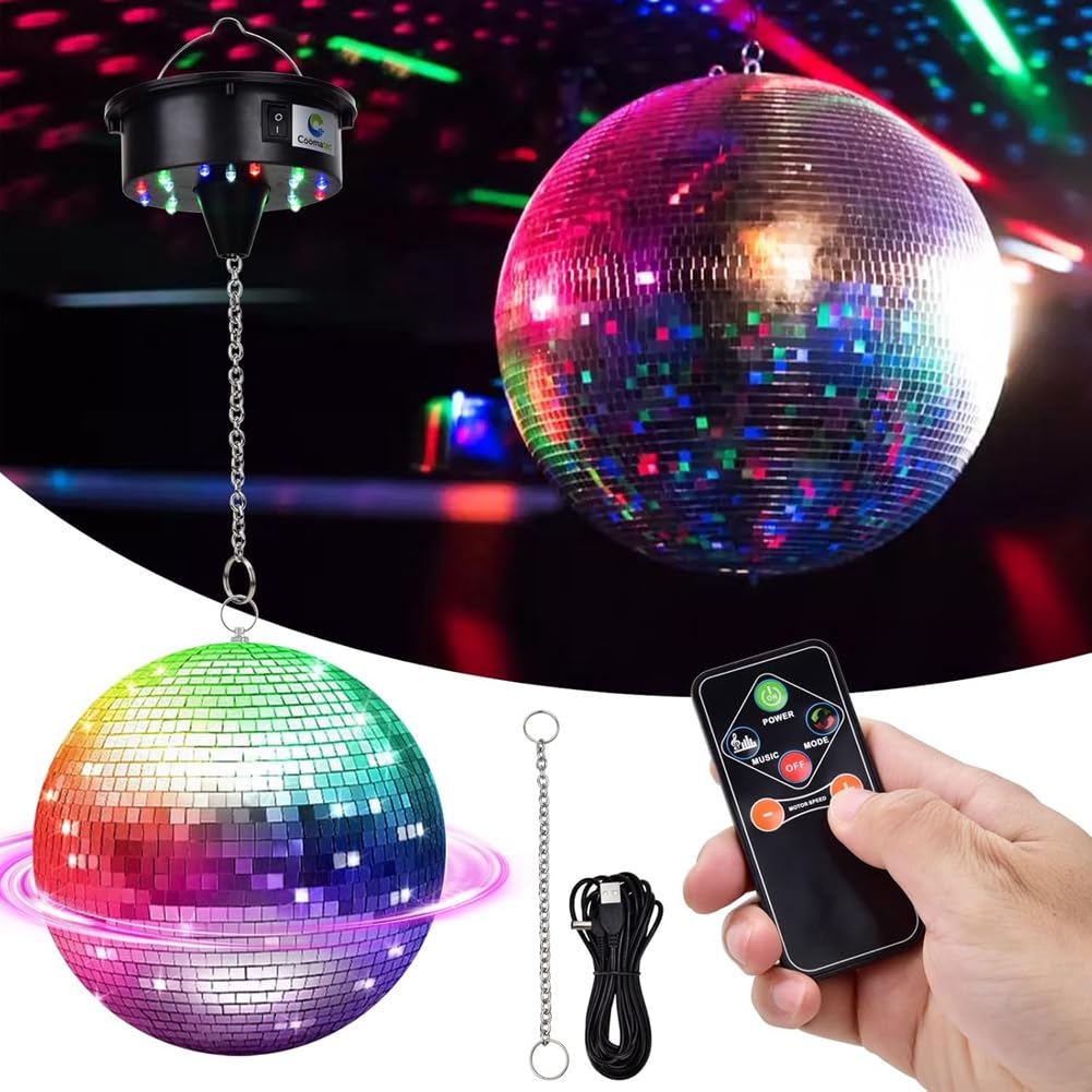Luci rotanti a sfera da discoteca con , 18 LED per rotatore a sfera a specchio da 12 16 20 61 cm (palla non inclusa)