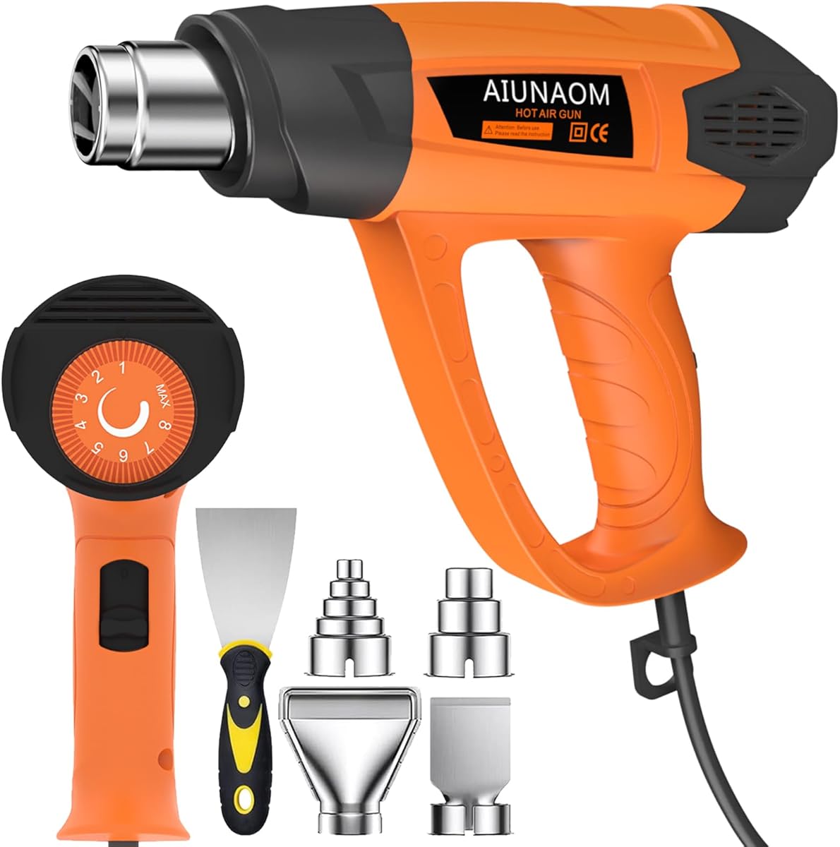AIUNAOM Hot air gun 2000W with 9 temperature settings (50°C-650°C), 6 accessories, overheating protection and ceramic heating element, Suitable for heating, welding and defrosting : Amazon.nl