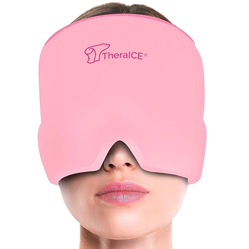 TheraICE Headache Relief Cap, Migraine Ice Pack Mask Products, Women Cooling Gel Hat, Face Cold Compress Head Wrap for Her Stress. Great Birthday Gift for Mom, Sister, Grandma, Girlfriend, & Teacher - Original Pink - 1.0