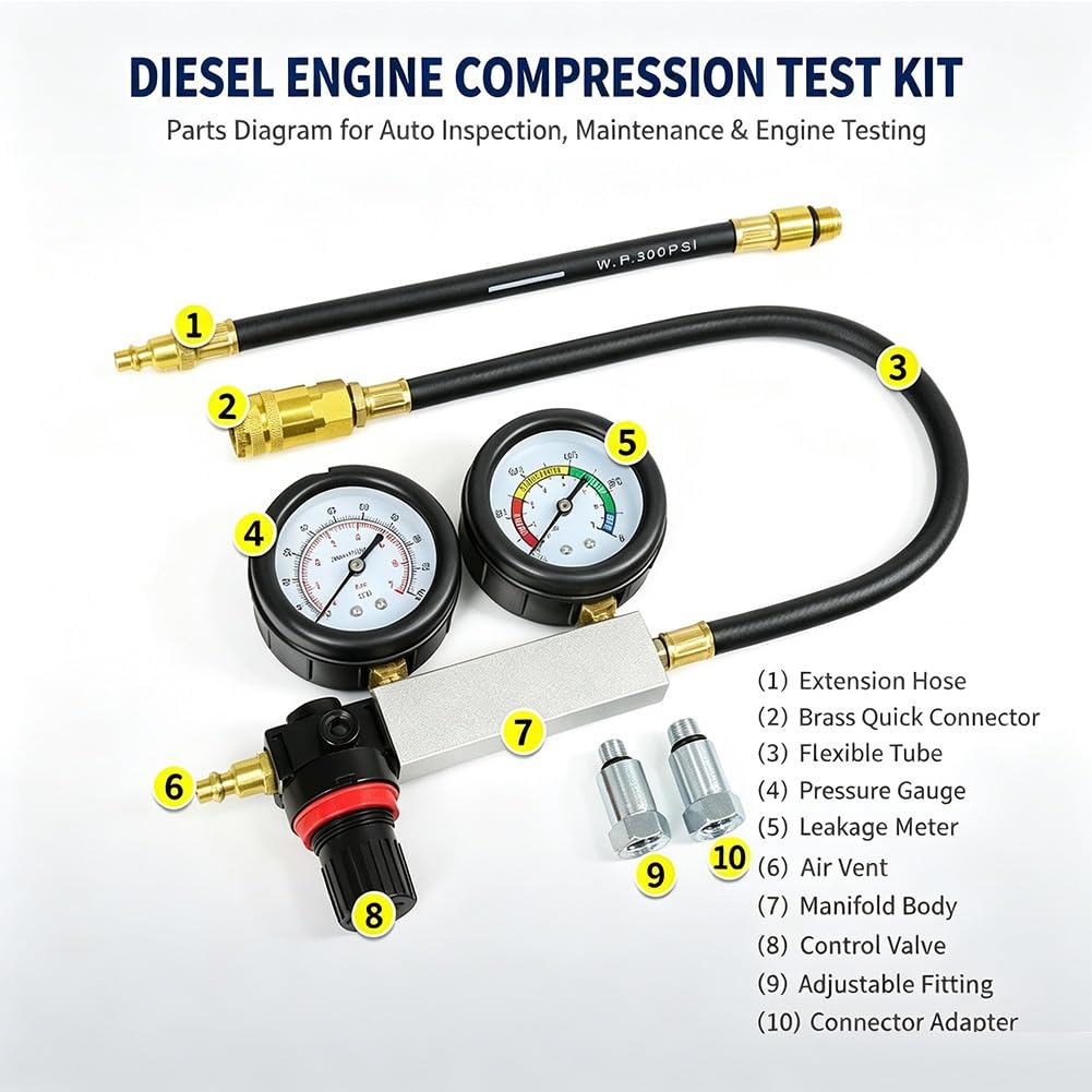 Tester di Compressione 10pcs, Manometri Compressione per Motori Benzina | Olio Tester per Compressione, per Test di Pressione e Perdite
