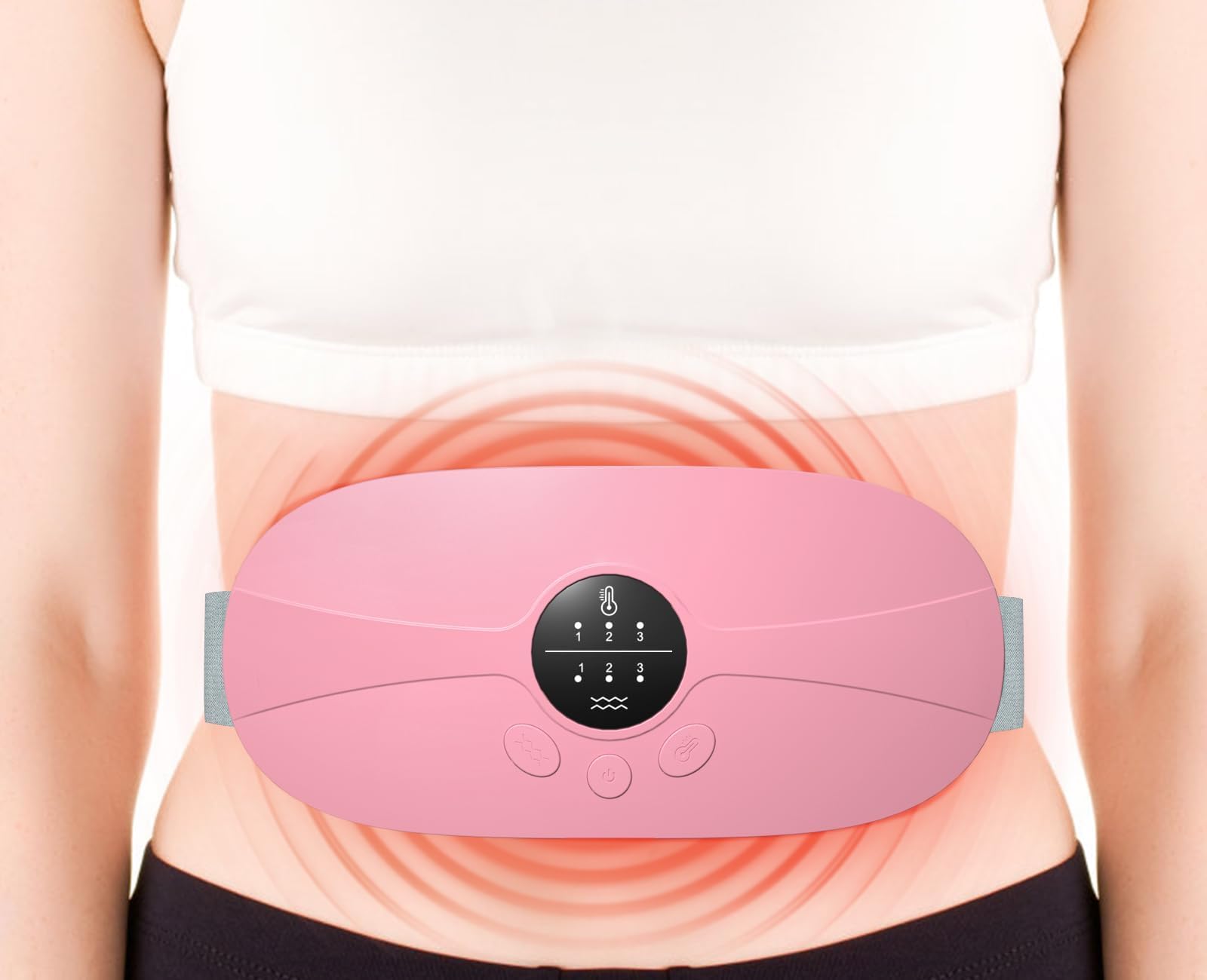 KARFUN Coussin Chauffant Menstruel, Ceinture Chauffante de Massage Abdominal Portable avec 3 Niveaux de Chaleur et 3 Modes de Massage Par Vibration