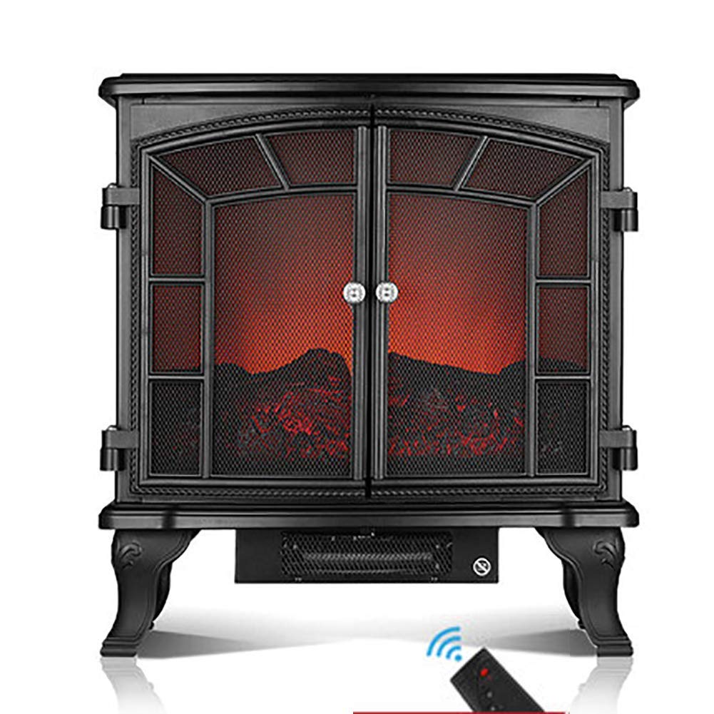 DBSCD Electric Stove Fireplace Heater, Electric Fireplace Heater with Realistic Flame Effect, Overheat Protection, with LED Flame Effect Remote Control, 1000-2000W, Black
