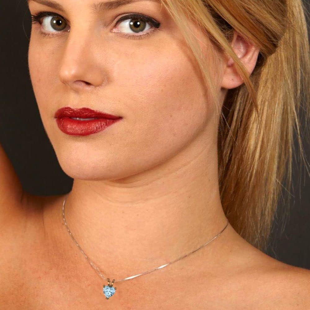 Clara Pucci 14K Yellow Gold Plated Solitaire 16" Box-Chain Necklace - Sterling Silver 0.5ct Heart Cut Aquamarine Pendant - Image 5