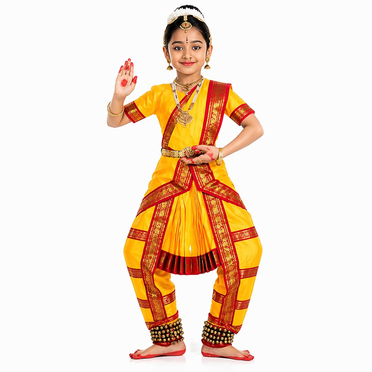 Raj Costume Kids Bharatanatyam Dance Costume for Girls Classical Dance Dress Set | Pre-Stitched Outfit with Pleats Blouse Dhoti Style Bottom | Fancy Dress for School Function Festival Performance Wear-image-31