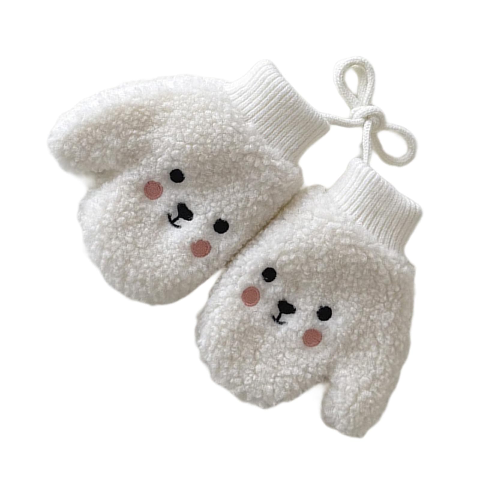 XAGMODSHN 1 Pair Baby Lamb Wool Mittens With Neck Strap For 1-4 Years Boys Girls Winter Warm Fleece Lined Gloves For Toddler Lamb Wool Baby Gloves