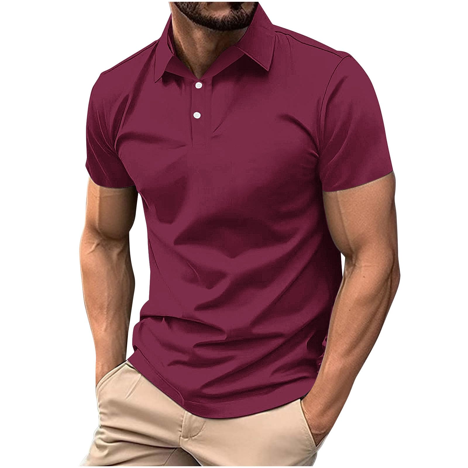 Mens Classic Buttons Shirts Short Sleeve Collared T-Shirt Athletic Slim Fit Pullover Casual Sun Protection Golf Top — view 9