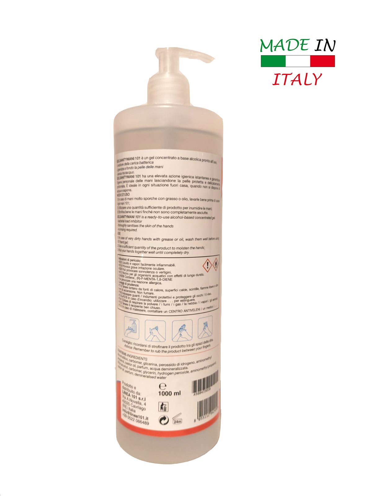 Sanity 101 Tanica Gel Igienizzante Mani Con Alcool Superiore Al 70%, Elimina Al 99% Batteri Senza Utilizzo Di Acqua - 1000 ml