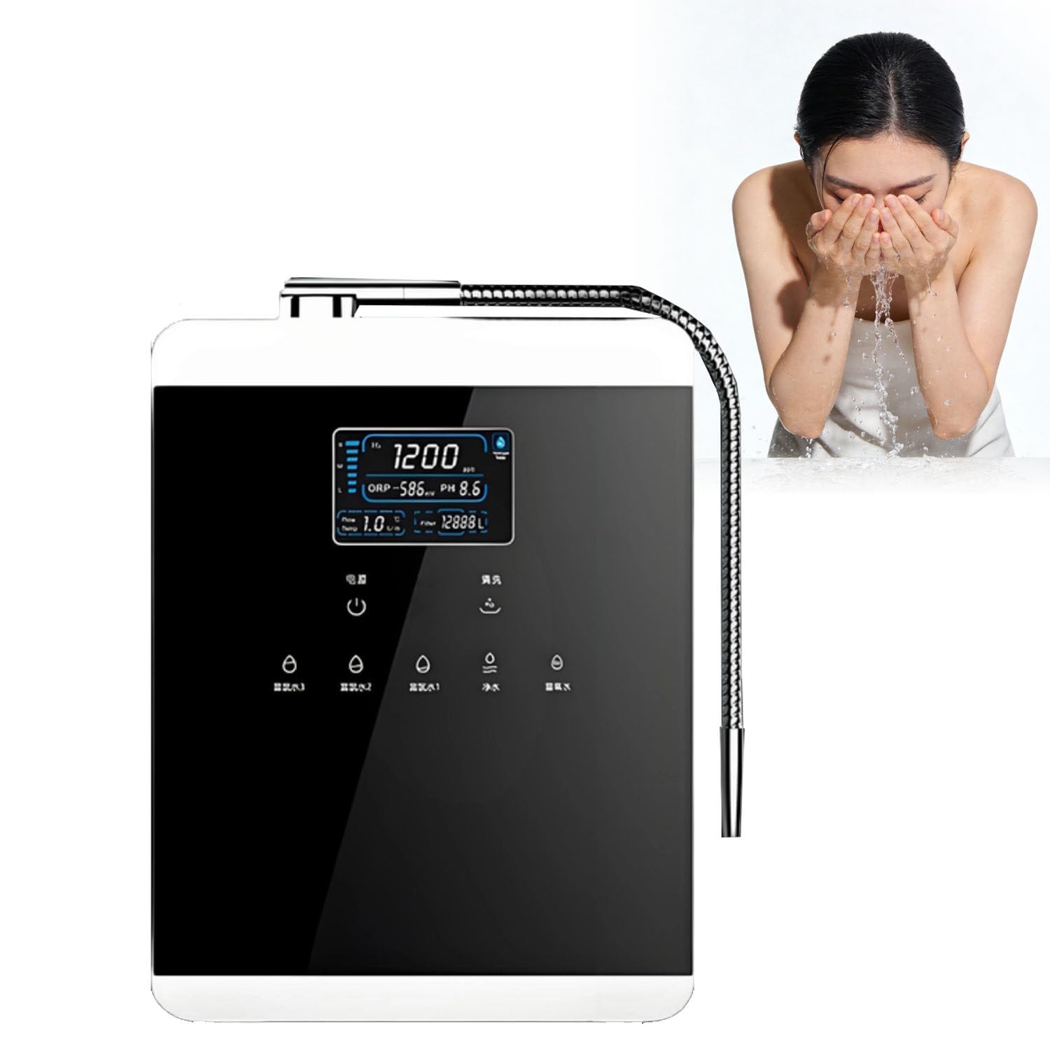 Macchina ionizzatrice d'Acqua, purificatore d'Acqua alcalina, Funzione di Pulizia Automatica, Acqua Ricca di idrogeno a 3 Livelli, Filtro da 6000 Litri, Comando vocale Intelligente