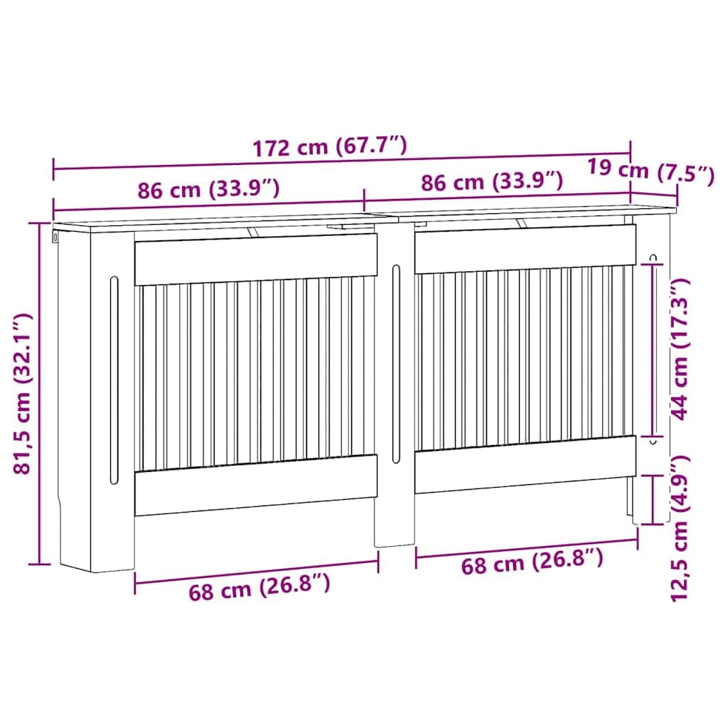 vidaXL Cubierta de Radiador Roble Artesanal 172 x 19 x 81,5 cm, Cubierta Moderna Rectangular para radiador, decoración del hogar, Resistencia al Calor, diseño de Madera, Seguridad Infantil