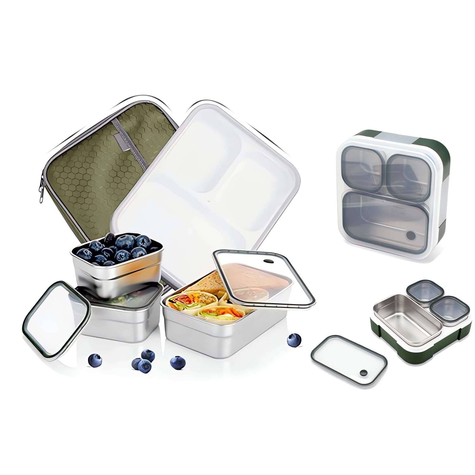 OYDAS Lunch Box for kids school, 720ml Stainless Steel Leak-proof Lunch Box,3 Grids Food Container Lunch Box,Bento Box For Kids And Adults-Food Safe Materials (Green)