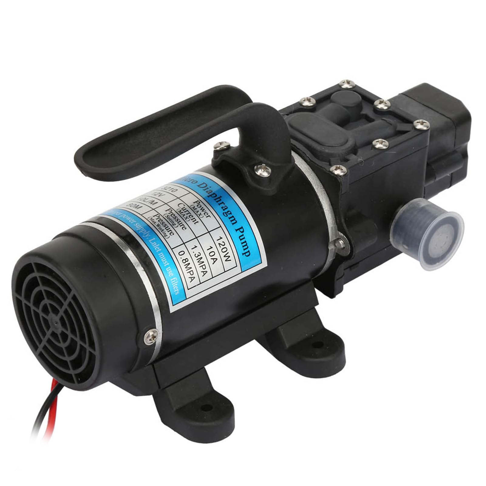 Pompa Dell'acqua Ad Alta Pressione, Pompa Diaframma a Sollevamento 120 W 130 M, Pompa di Flusso 10 Litri/m per Rondella di Pressione, Spray Giardino, (12V 3210YD-12-120FS)
