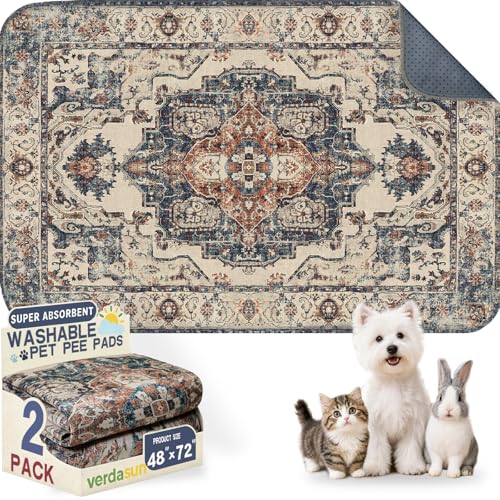 Image of Washable Pee Pads for Dogs, Reusable Puppy Potty Training Pads, Ultra-Absorbent Thick Waterproof Leak-Proof Non-Slip Pads & Mat for Crate, Playpen, Floor, Whelping & Housebreaking , 2 Pack 48 inchx72 inch