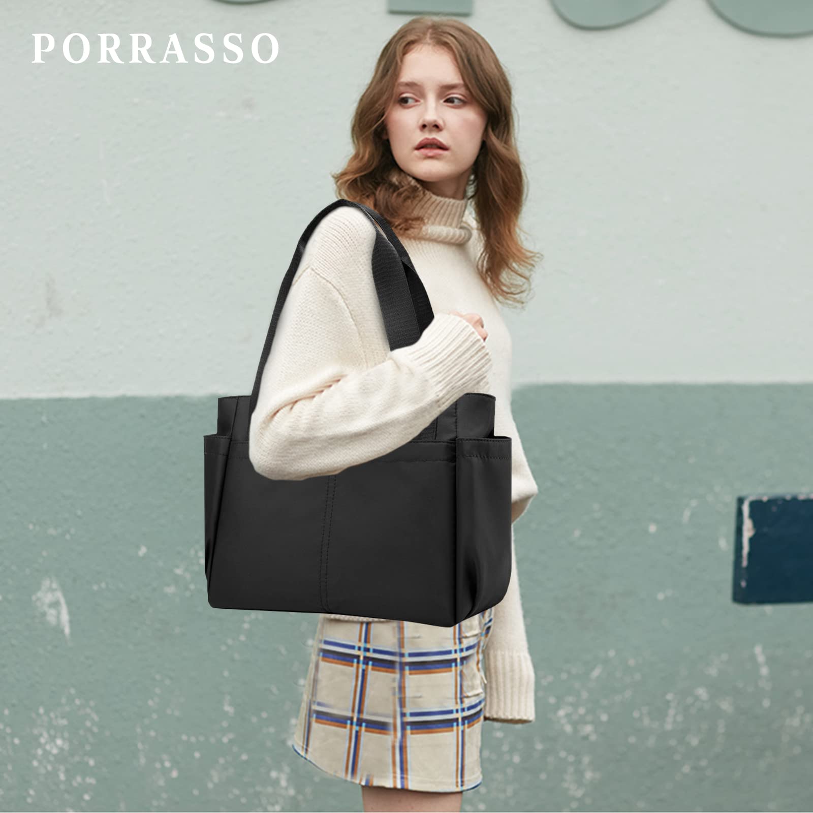 Sac D'épaule Nylon Sac à Main Femmes Sac Fourre-Tout Sac Cabas pour Shopping Voyage Travail Usage Quotidien Noir