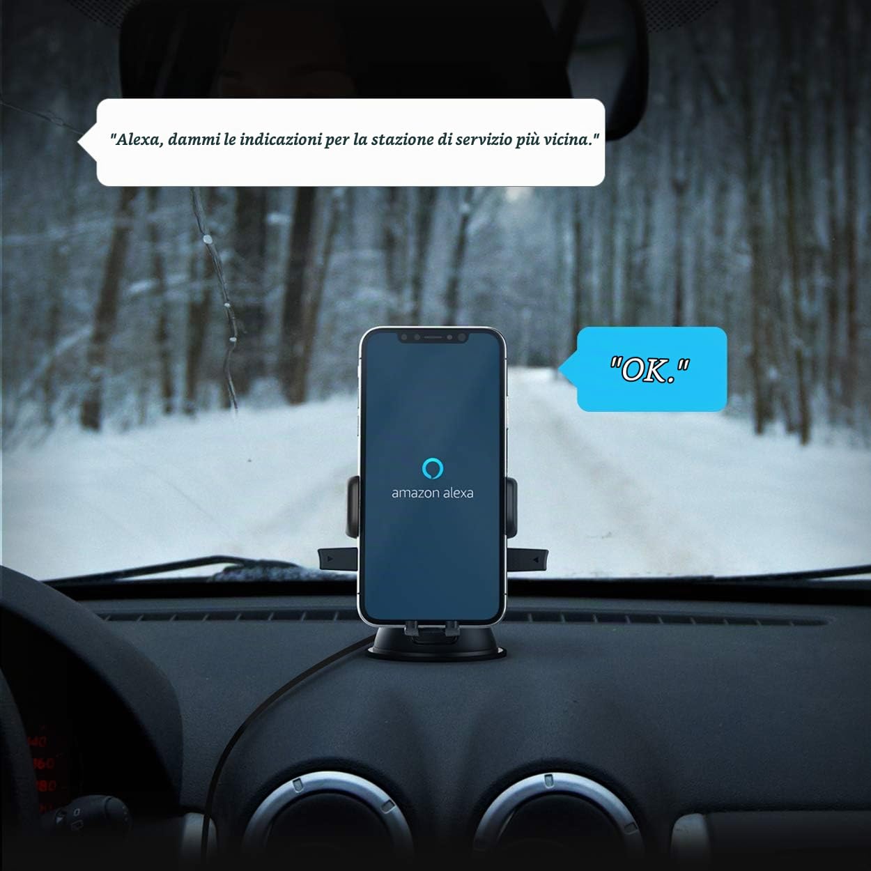 iOttie Easy One Touch Connect Pro (nuovo) – Gen 2 – Vivavoce Alexa in auto – Supporto da auto con Alexa integrato per iOS e Android, certificato MFi, universale