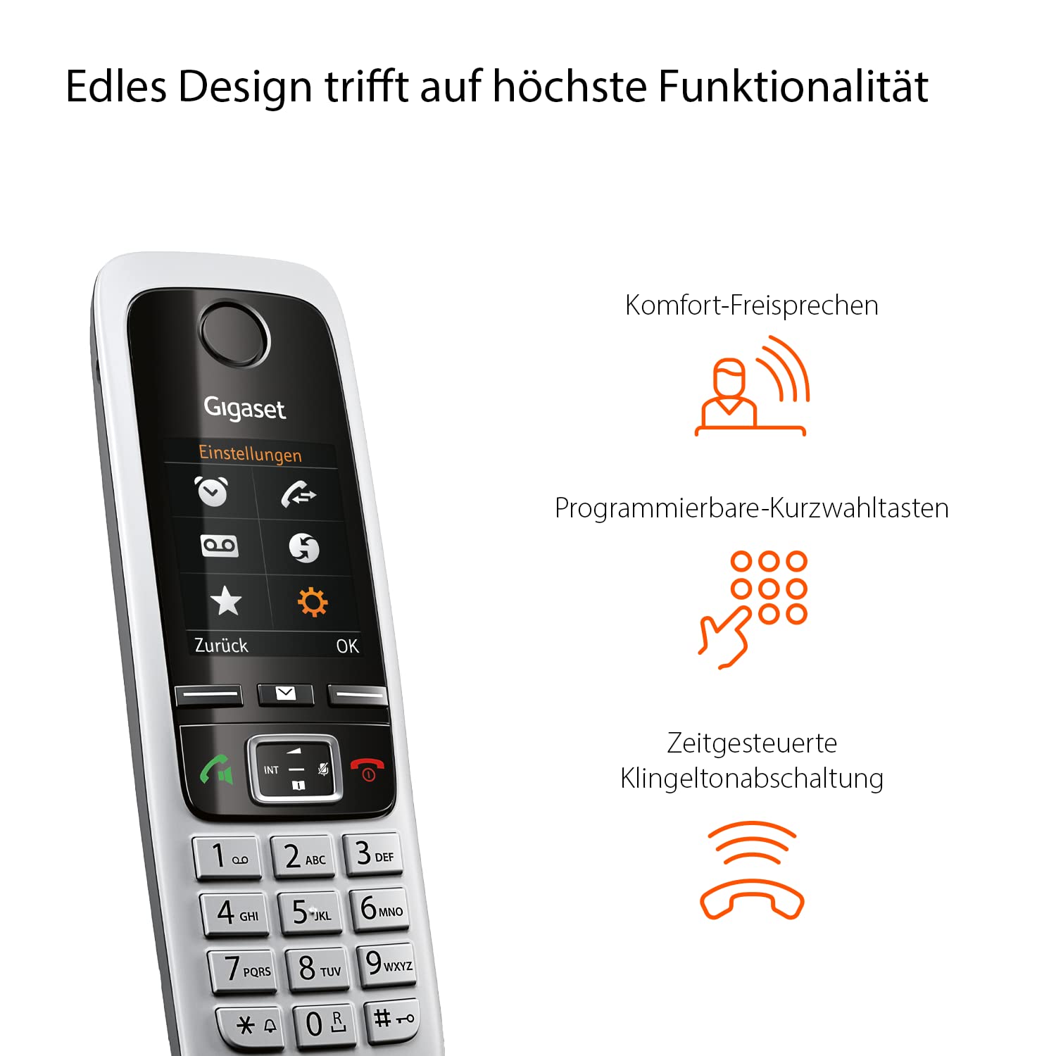 Gigaset C430HX - DECT-Mobilteil mit Ladeschale – hochwertiges Schnurloses Telefon für Router und DECT-Basis – Fritzbox-kompatibel - 1,8 Zoll Farbdisplay, Schwarz-Silber