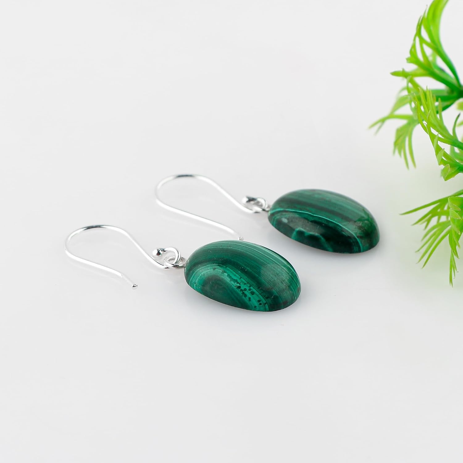 Natural Green Malachite Gemstone 925 Sterling Silver Dangle Earrings, Crystal Cabochon Earring, Handmade Jewelry, Birthstone Jewelry, Women Gift - Image 4