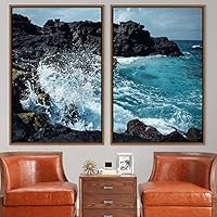 2 Piece Framed Canvas Wall Art Coastal Scenery Canvas Prints Home Artwork Decoration for Living Room,Bedroom - 16