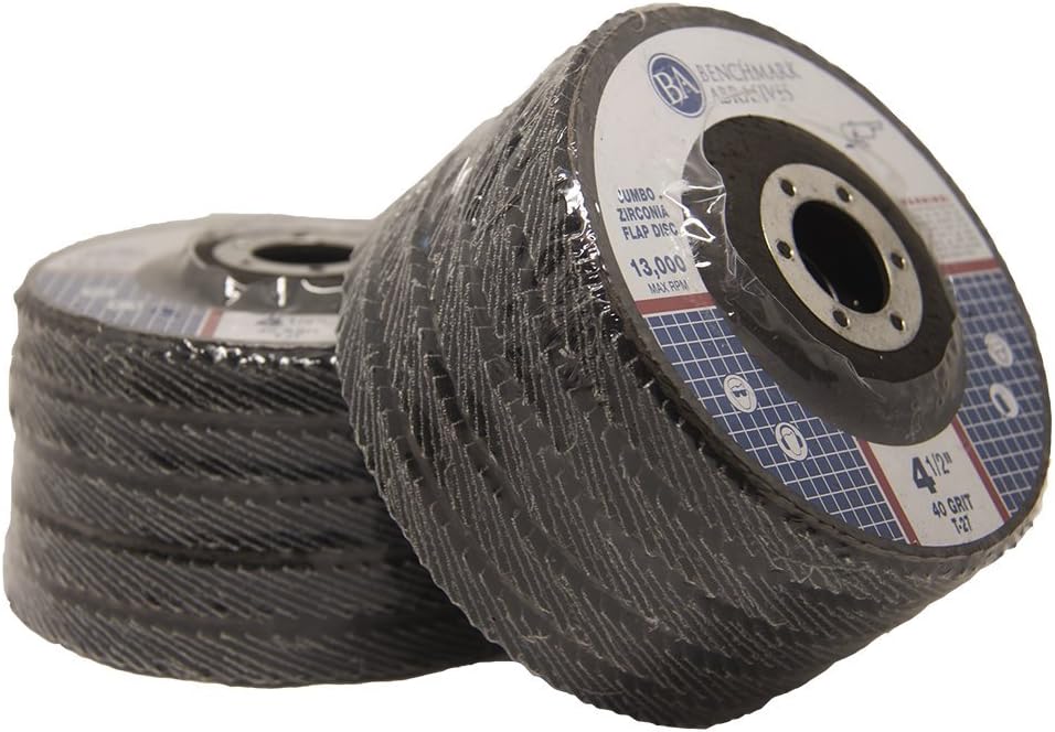 Benchmark Abrasives 4.5" x 7/8" Premium High Density Jumbo Zirconia Type 27 Flap Disc 40 Grit - 10 Pack : Industrial & Scientific