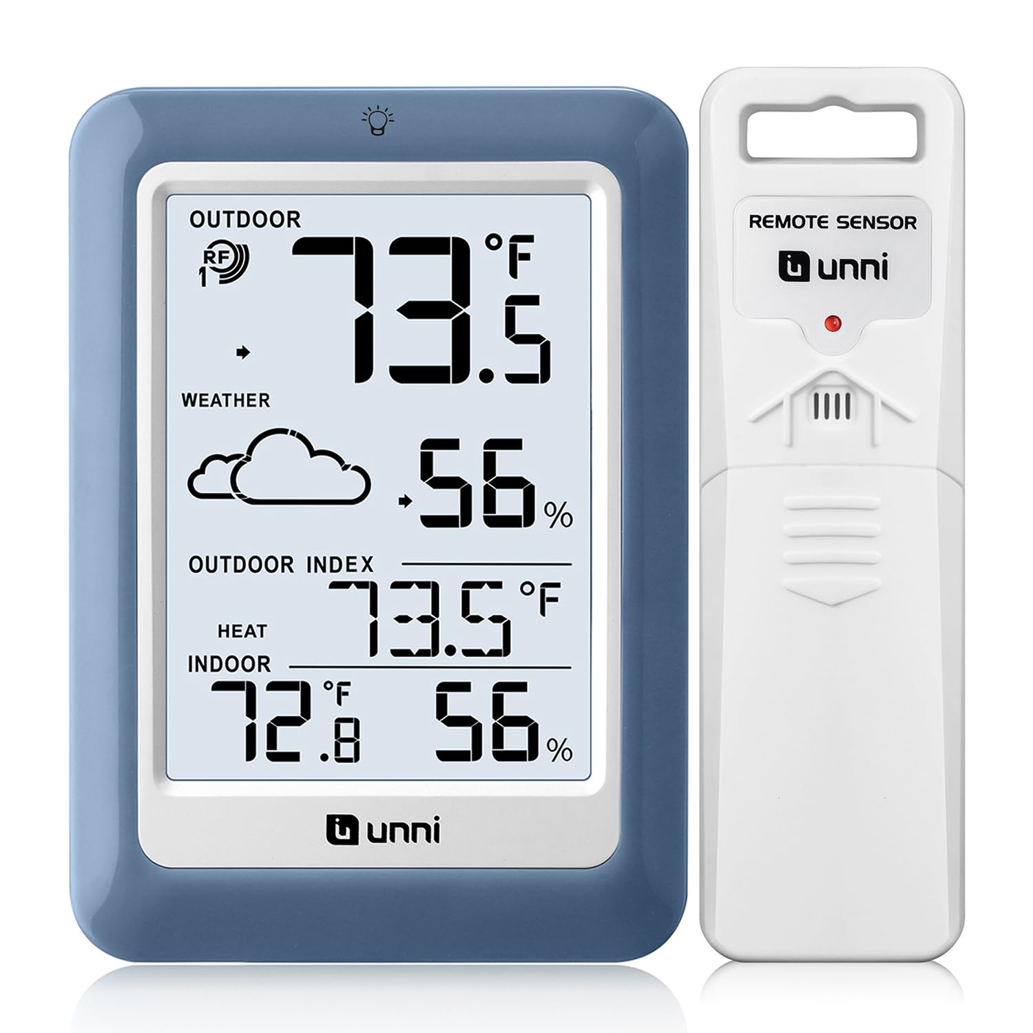 Indoor Outdoor Thermometer Hygrometer Wireless Weather Station, Temperature Humidity Monitor Battery Powered Inside Outside Thermometers with 330ft Range Remote Sensor(Blue)
