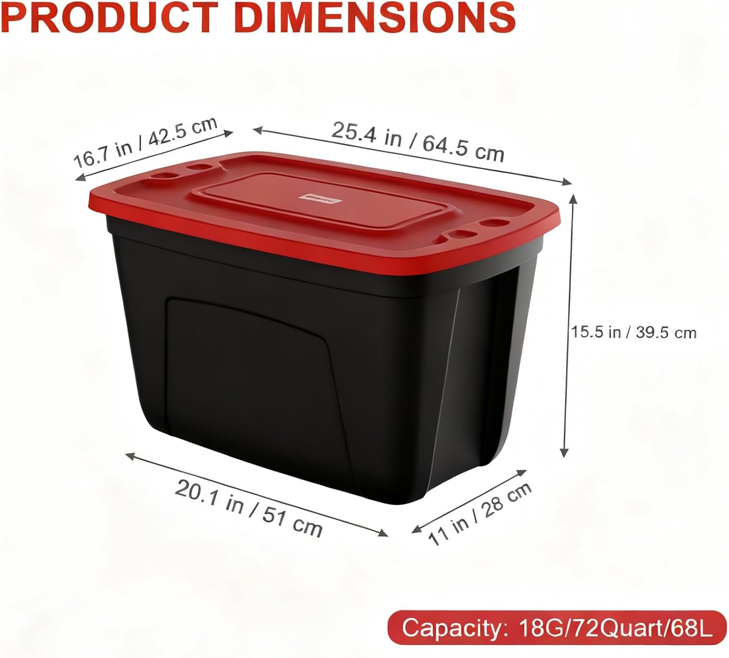 4-Pack Christmas Storage Bins with Lids - Made in USA 18-Gallon(72-Quart)Red Storage Totes,Holiday Organizer,Plastic Stackable Large Storage Boxes for Home,Office,Garage,Basement Red/Black