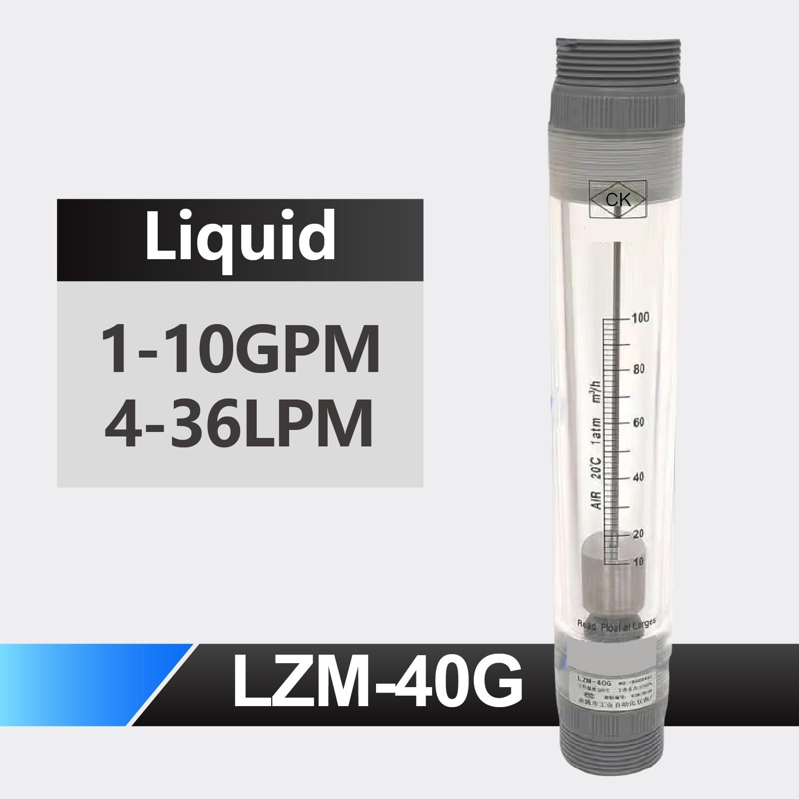 Rotámetro DN40 del medidor de Flujo de área Variable en línea de PVC roscado(Liquid-1-10GPM)