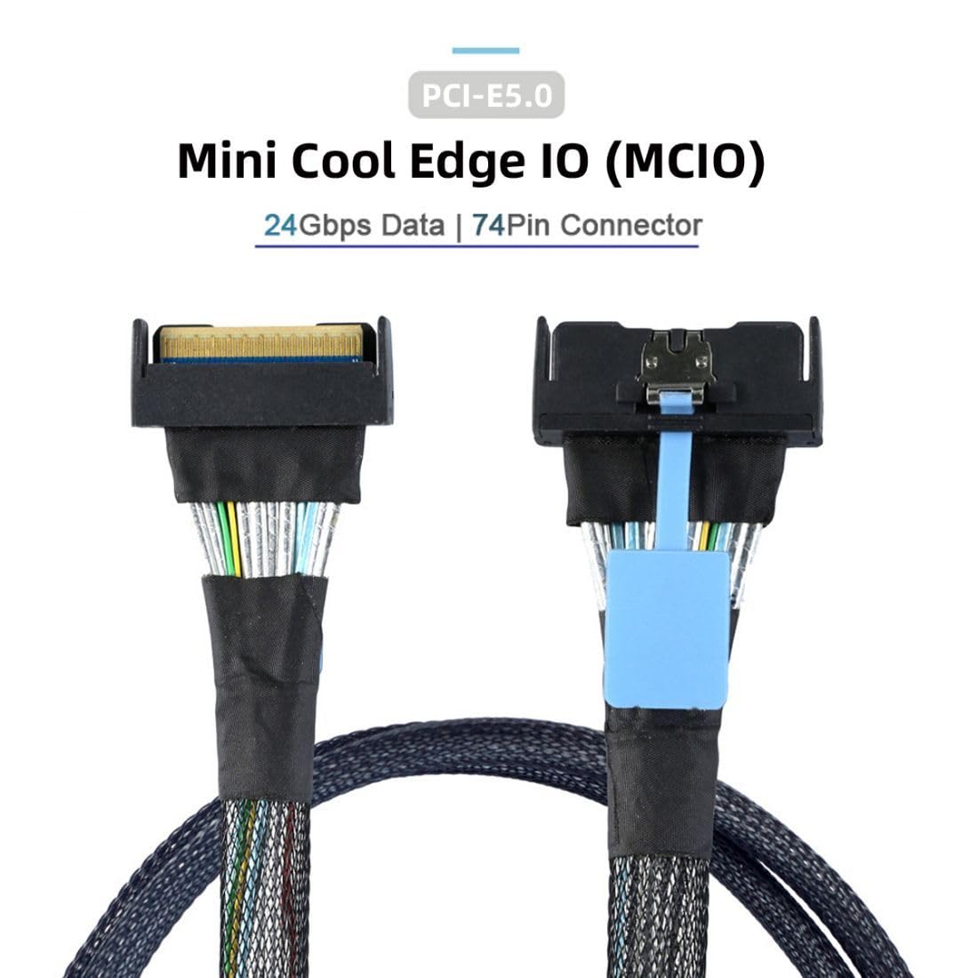 Chenyang Câble d'extension PCI-E 5.0 Mini Cool Edge IO MCIO STR PCI-E Slimline SAS 8i 74 broches mâle vers MCIO 74 broches mâle 50cm cavo RAID per server da, SFF-8484 SAS, da 32 pin