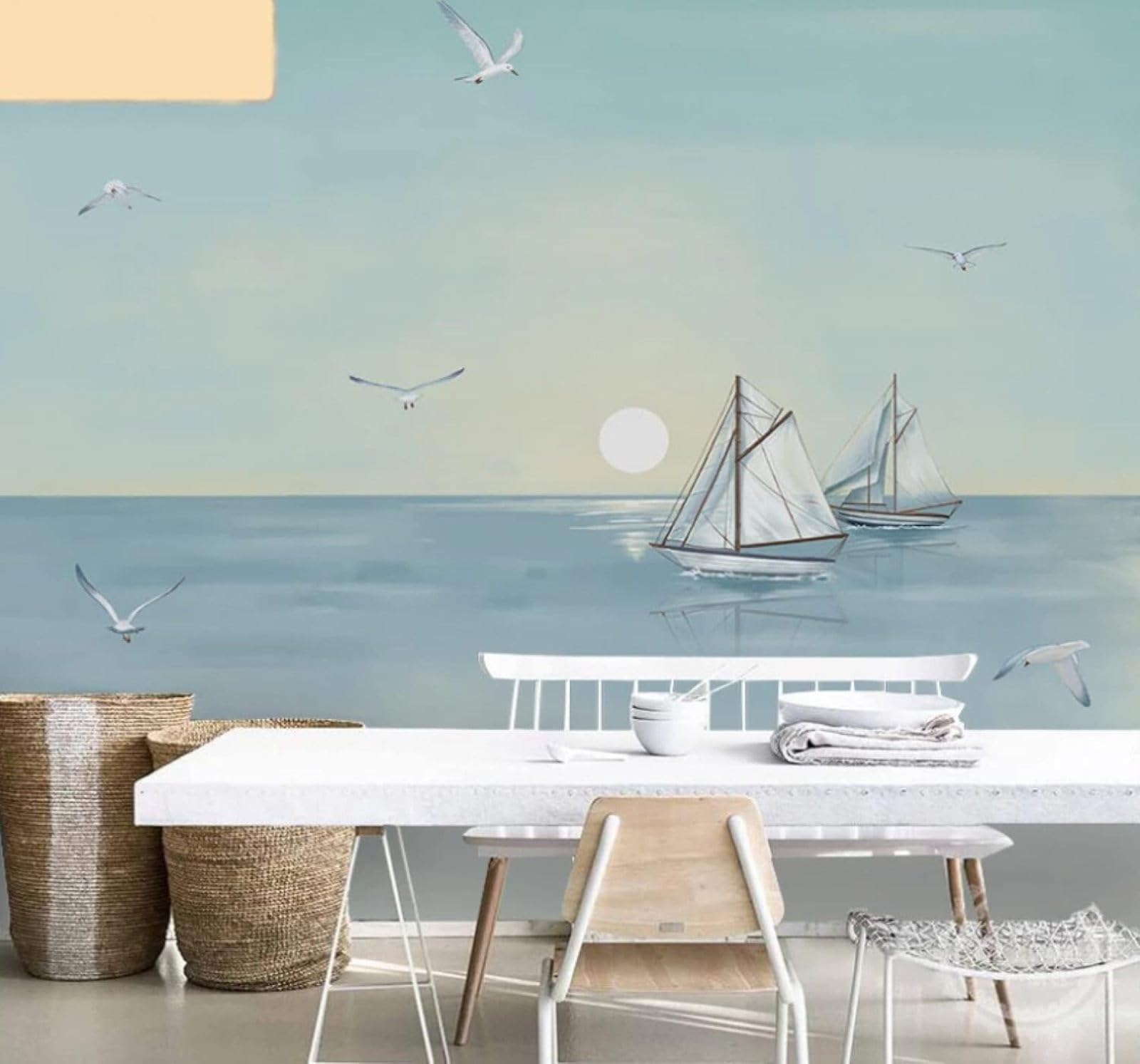 XLMING Cartoon Sea Sailing Boat Sunrise Seascape 3D Wallpaper Luxury Home Dining Decor Paste Sofa Living Room The Wall for Bedroom Mural-400cm×280cm