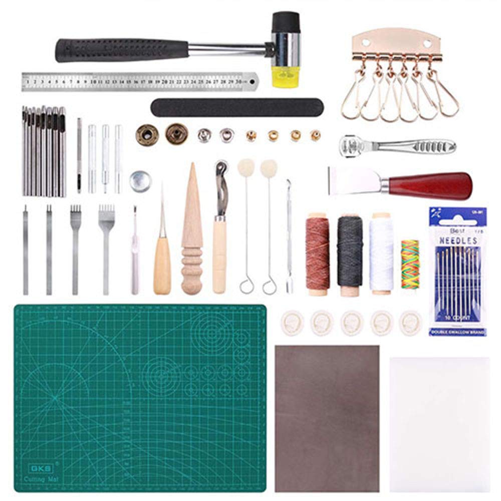 Duchic Leather Sewing Tools Leathercraft Basic Kit Punch Hand Tool Stitching With Groover 61 Pcs