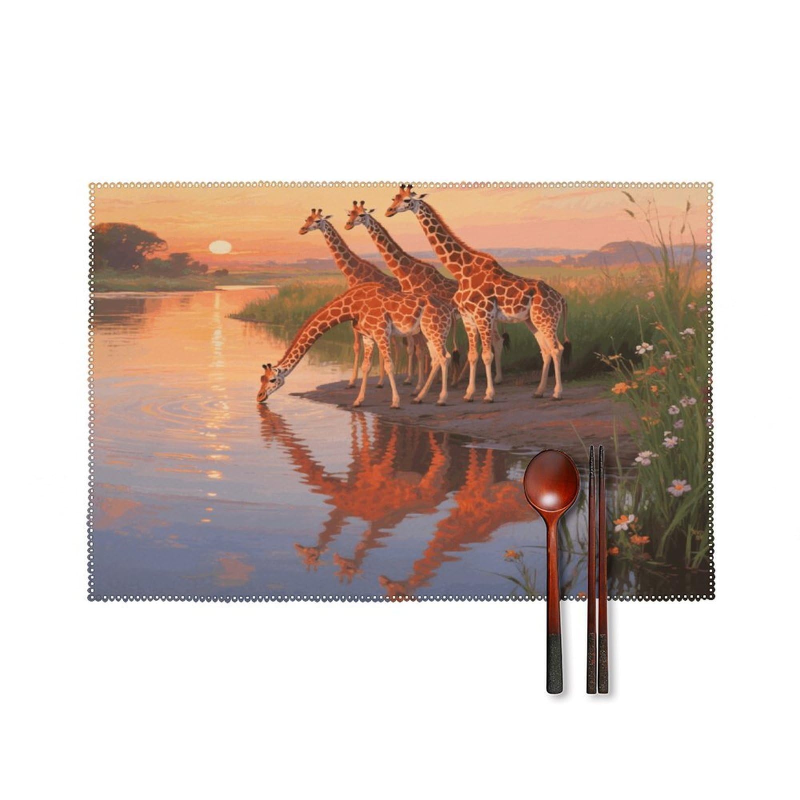 Giraffe Placemats Set of 4 Heat Resistant Non-Slip Place Mats for Dining Table Washable Placemat Wipeable Dining Table Mat Canvas Place Mats Dining Table Decor