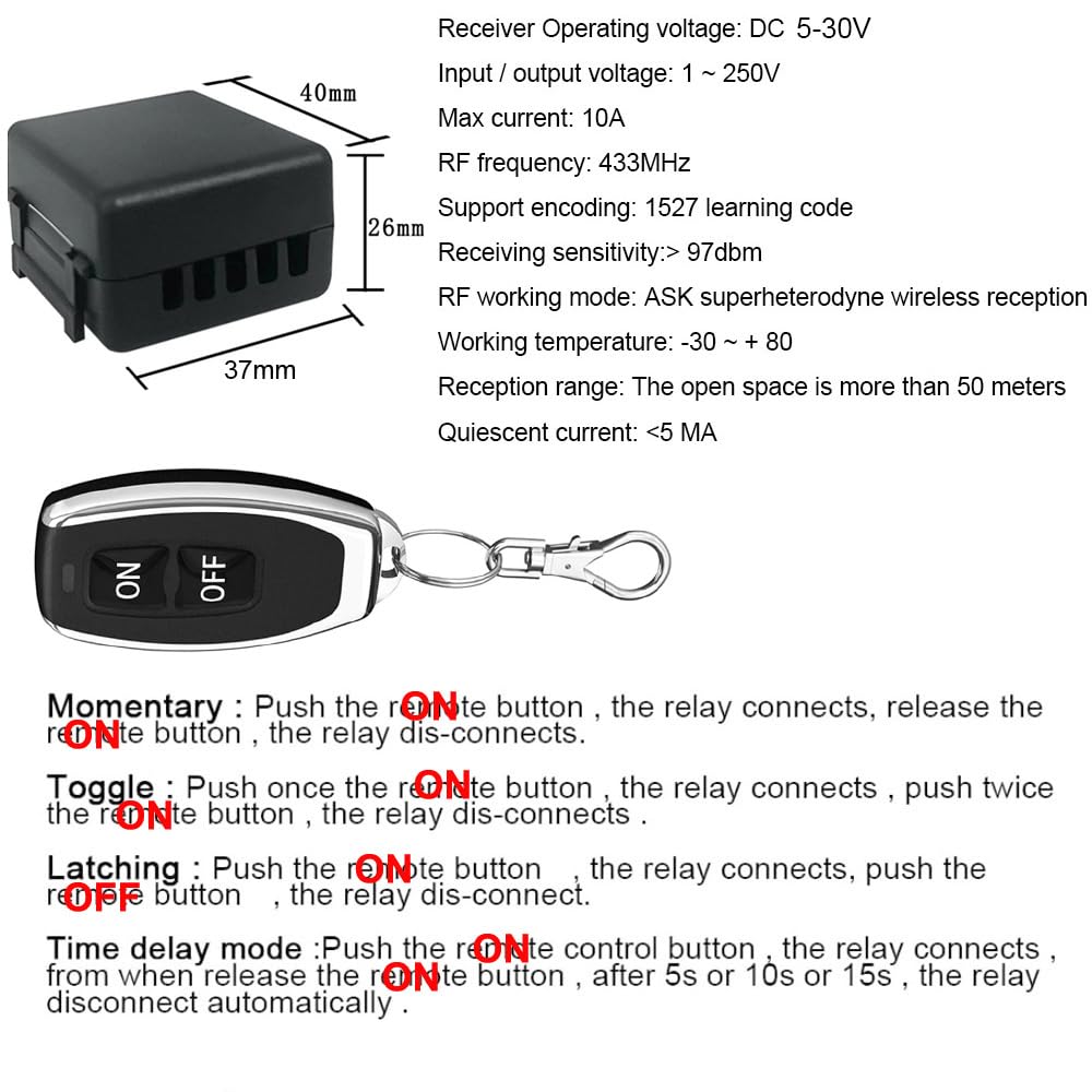 Gebildet 433MHz Universal Telecomando Wireless Interruttore DC 12V 1CH Modulo Ricevitore Relè RF