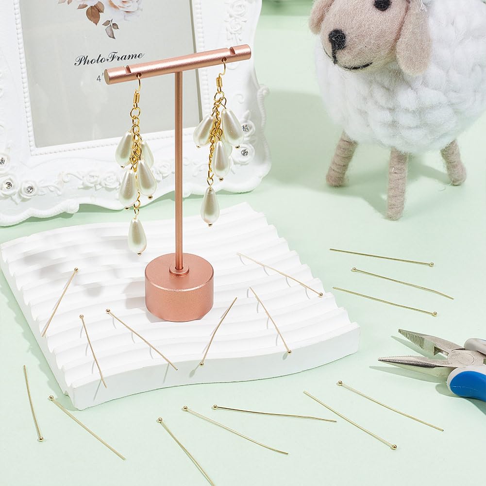 UNICRAFTALE 100Pcs 24K Golden Stainless Steel Ball Head Pins 50mm Bendable Head Pin Metal Eye Pins Findings End Headpins Findings for Craft Jewelry Making