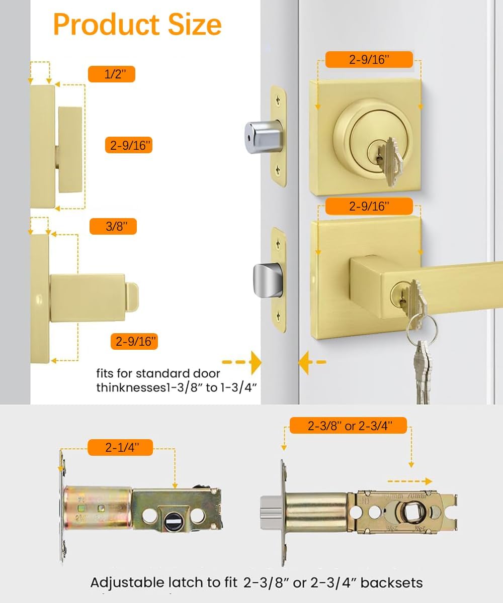 Heavy Duty Gold Exterior Door Handle Set – 5.12-inch Extended Door Lever with Single Cylinder Deadbolt for Entrance/Privacy/Passage/Bedroom Doors (Fits 35-55mm Steel & Wooden Doors)