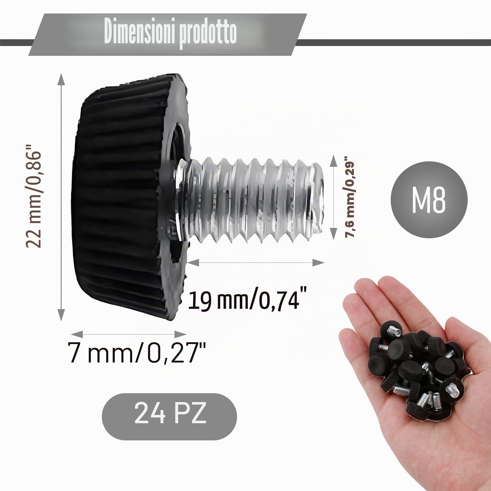 24 piedini regolabili M8, 19 × 22 mm, piedini regolabili in altezza con base antiscivolo, piedini con protezione antiscivolo, piedini a vite per mobili, tavoli, sedie, assorbimento degli urti