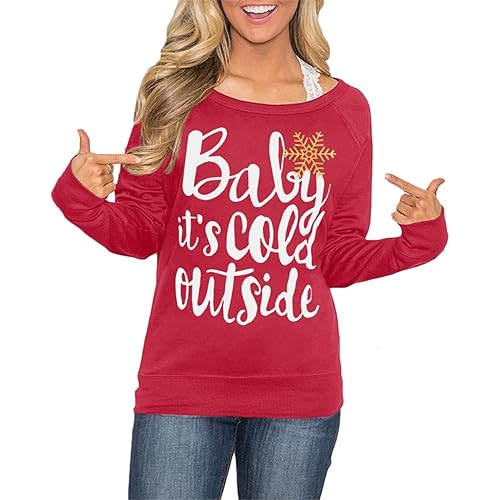 Spadehill Christmas Womens Long Sleeves Crewneck Cotton Sweatshirt