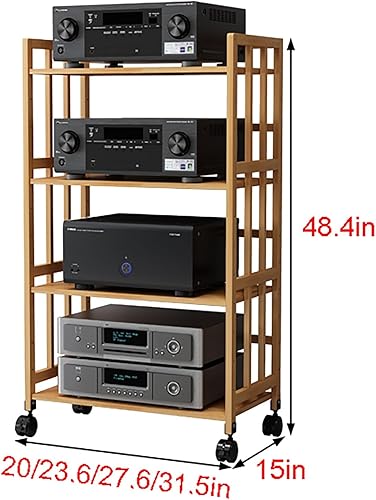 Miniatura 2 de Estantes de esquina de madera, gabinete de componentes, torre de audio estéreo con estantes de madera ajustables en altura, soporte para medios AV,