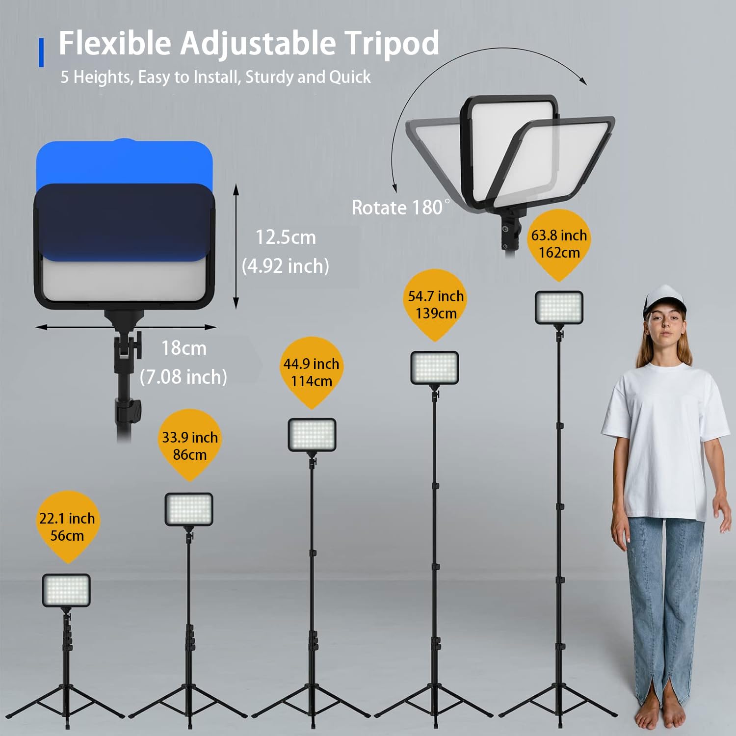 Confezione da 2 luci LED video con treppiede, luce LED con 5 filtri, pannello LED USB per accessori/oggetti di scena fotografici