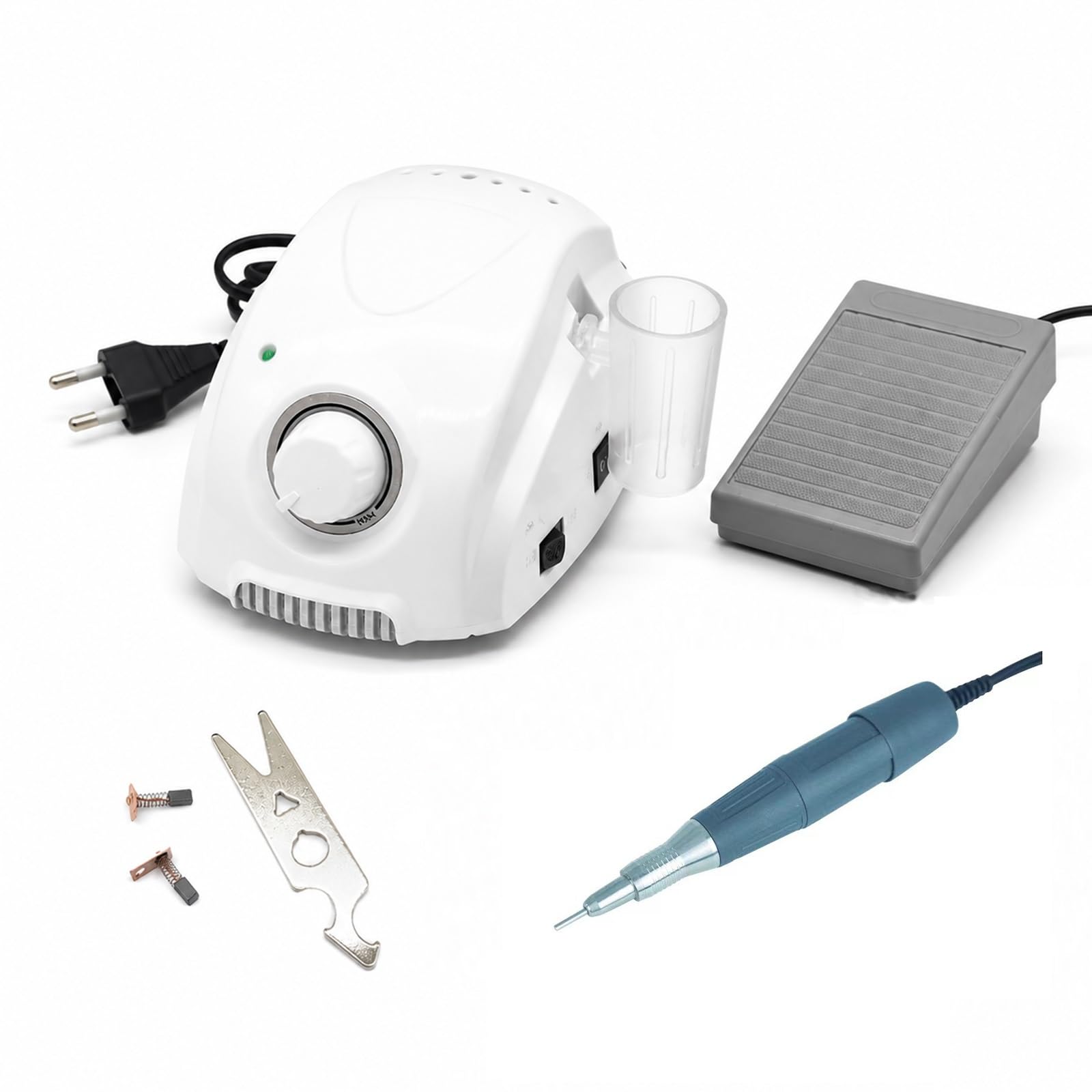 Kit Trapano Unghie Elettrico Manicure Pedicure Cassa – Edile Silenzioso Basse Vibrazioni 35000 Giri/Min Con Pedale, Strumento Modellare Unghie Gel Acrilico, Set Completo Salone Casa(A)
