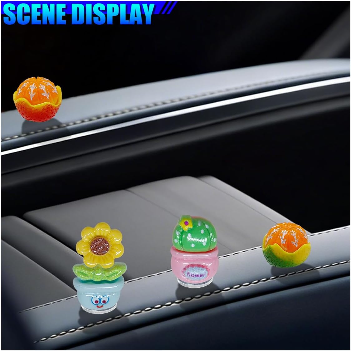 Craedli 4PCS Cute Potted Plant Car Dashboard Decorations, Resin Flower Pot Car Rear View Mirror Ornament, Mini Cactus Vehicle Center Screen Decoration Accessories for Home Office Desk(Plant&Orange) image 3