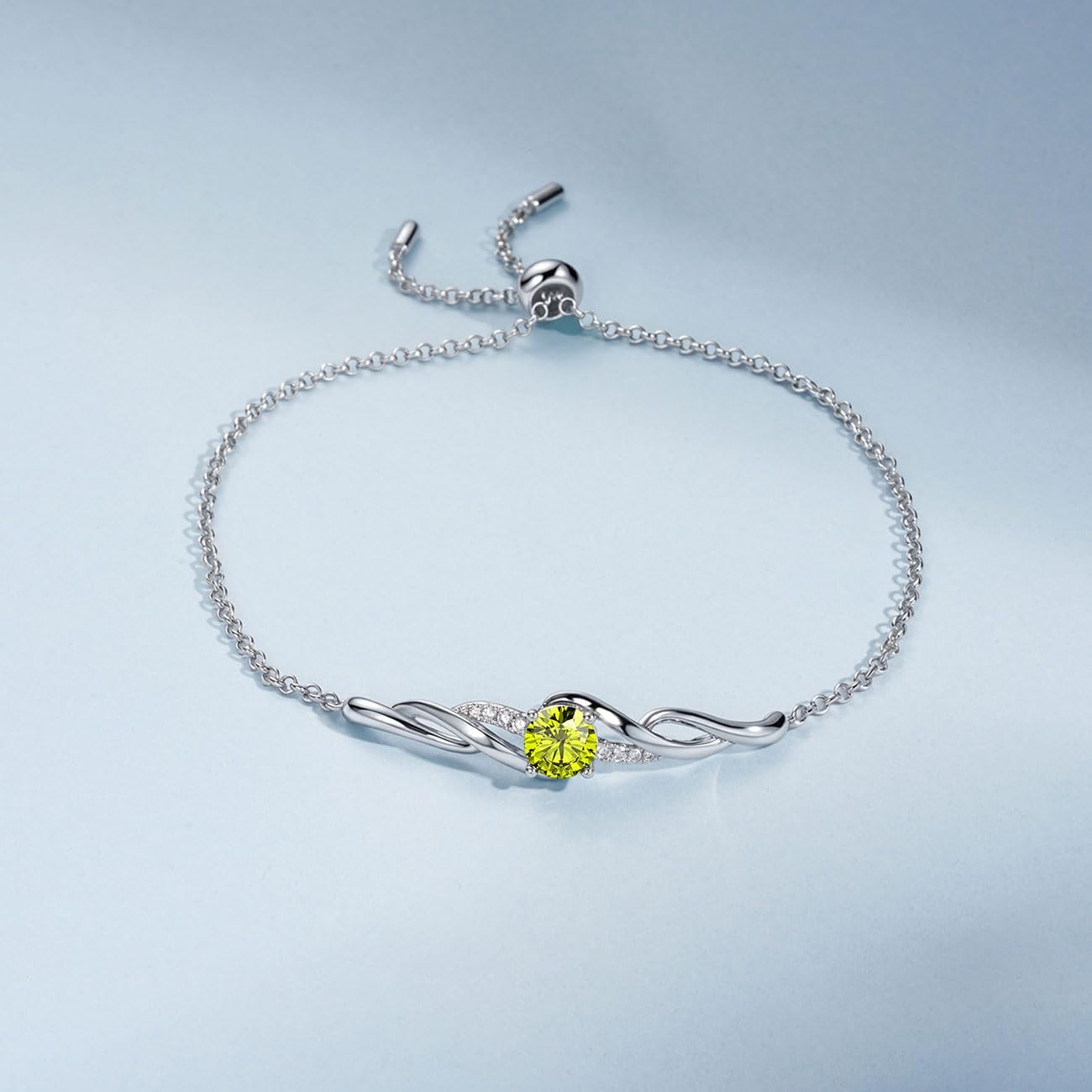 Sterling Silver Twisted Vine Birthstone Bracelet Adjustable Bolo Chain Cubic Zirconia Hypoallergenic Jewelry Gift for Women Birthday Anniversary Christmas