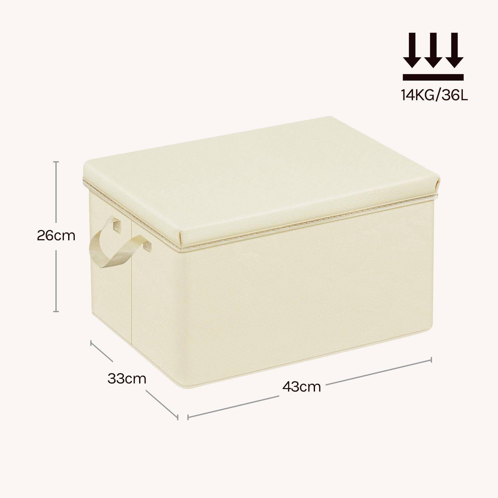WOLTU 6 Piezas Cajas Organizadoras de Tela, Cestas Plegables para Guardar Ropa y Juguetes, con Tapa y Asas, Crema, 43x26x33cm | Hecho de tela de poliéster para dormitorio, estudio, sala de estar, caja organizadora con asas, plegable,