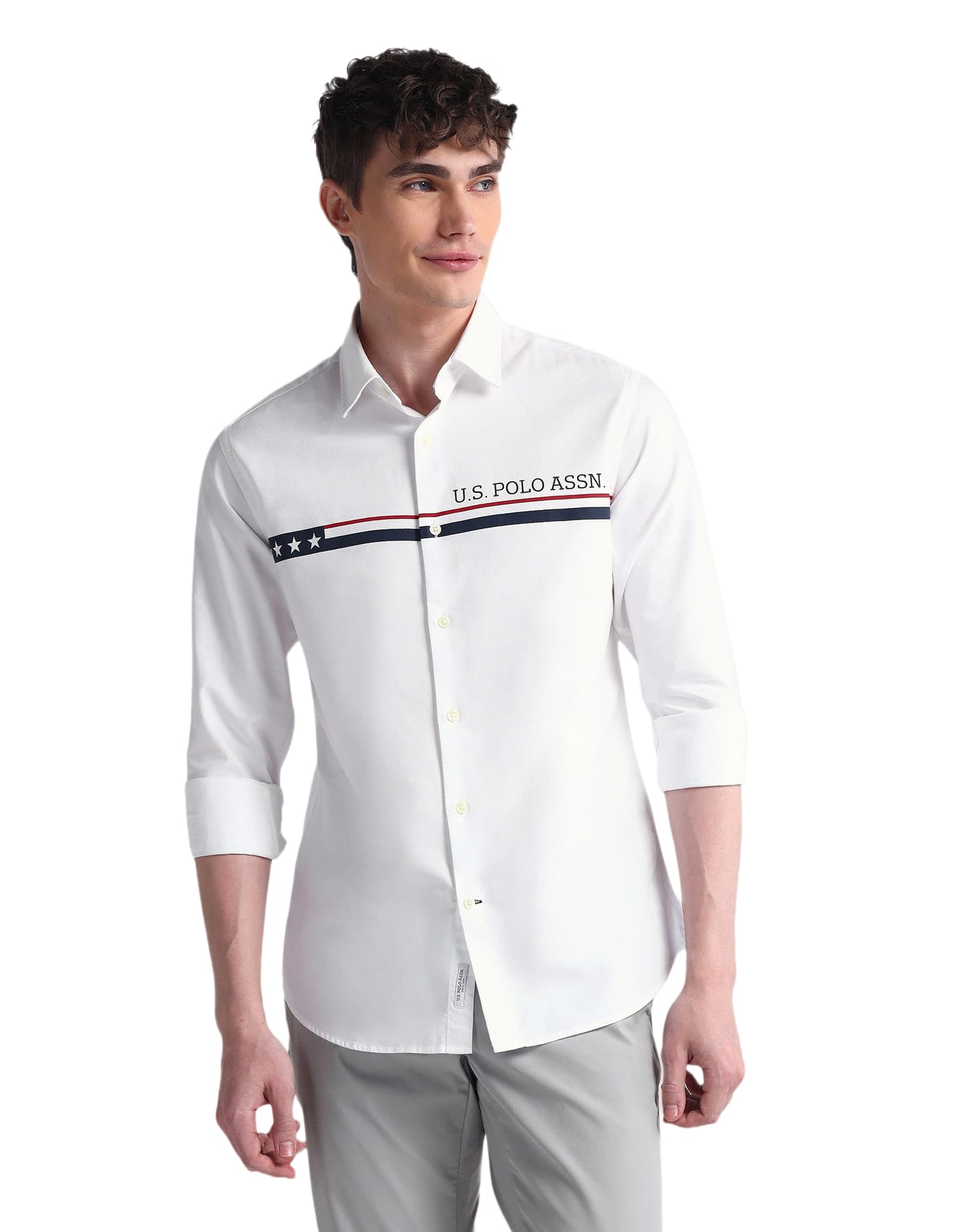 u.s. polo assn. Mens White Solid Collared Neck Long Sleeve Men's Casual Shirts-picture-39