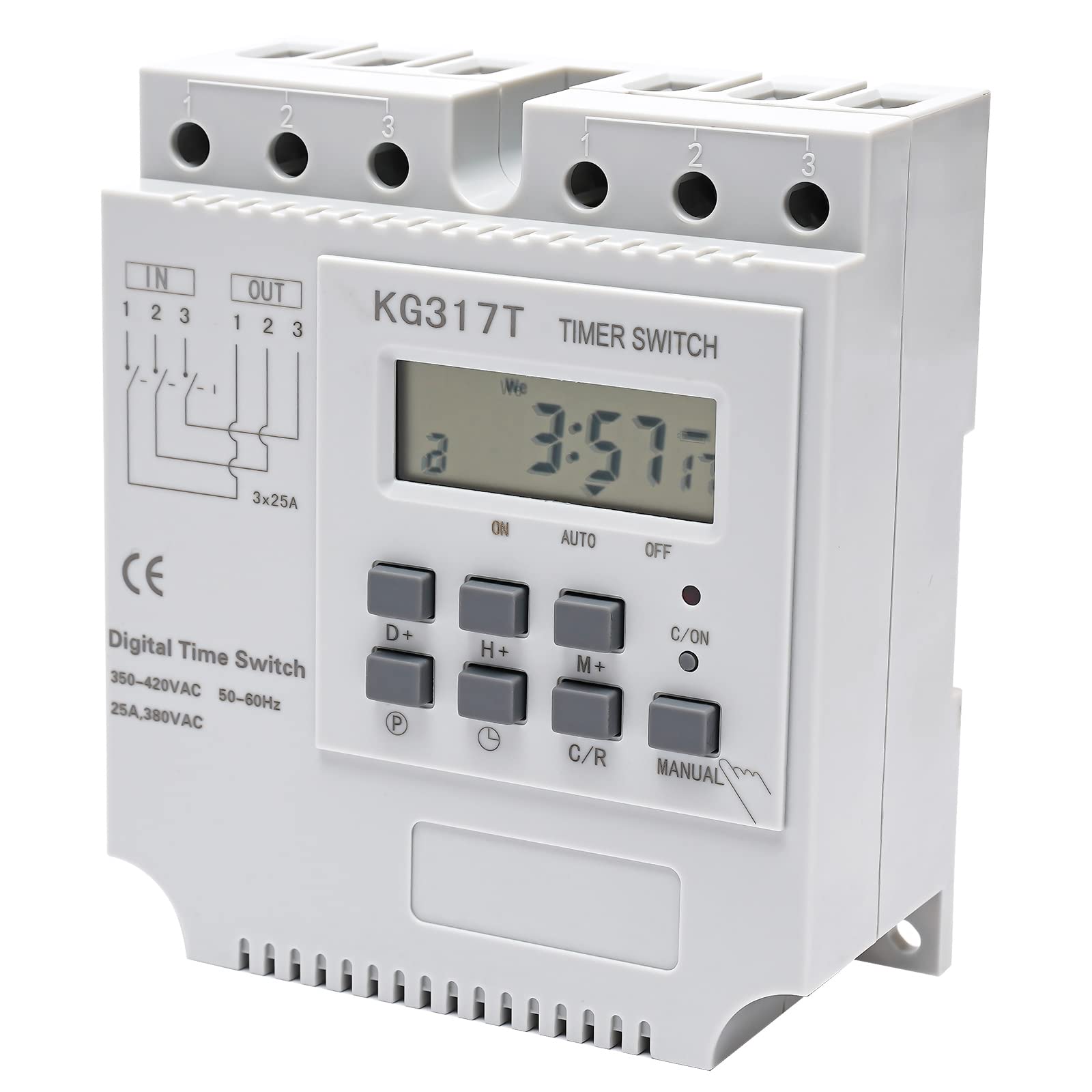 Temporizador programable en 3 fases, 380 V, relé de tiempo digital, programable, temporizador programable, temporizador LCD de 25 A, contador de corriente digital para corriente de control
