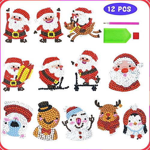 Yayoung Children's Diamond Painting Set, Diamond Painting Sticker Christmas Sticker, Numbered Diamond Painting, Gem Art Set Cute Diamond Stickers and Accessories-DIY Crafts for Girls, Beginners(12)