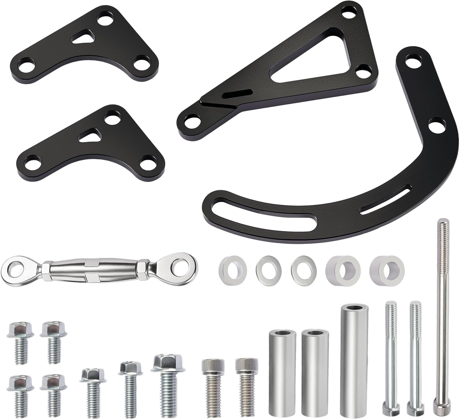 SBC Adjustable Alternator Power Steering Bracket Kit Aluminum for LWP Chevy Small Block, Compatible with 305 327 350 V8, Long Water Pumps and V-Belt Systems