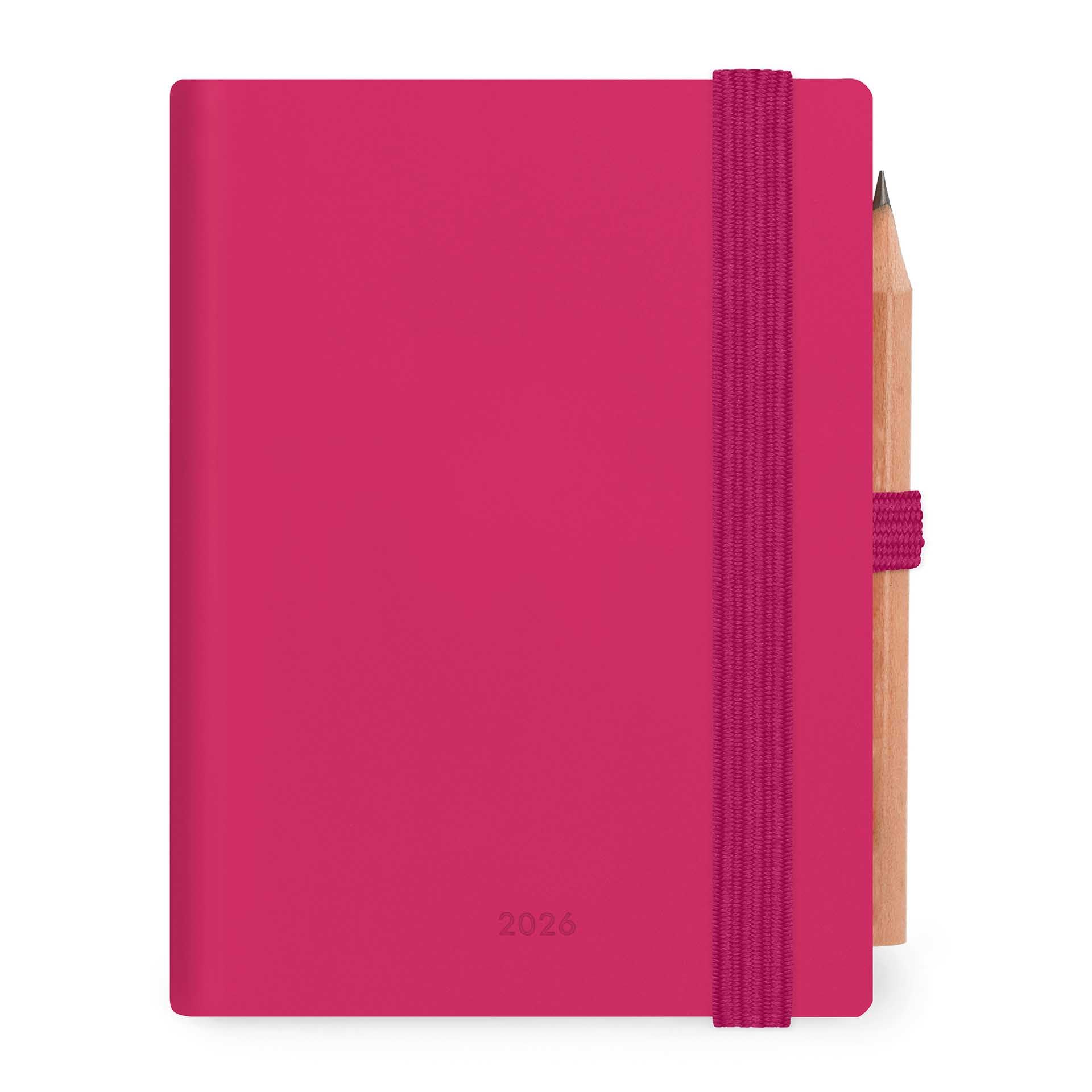 Legami Agenda biquotidien Mini 2026 Raspberry 12 mois carnet d'adresses crayon inclus fermeture élastique papier FSC 7 x 10 cm