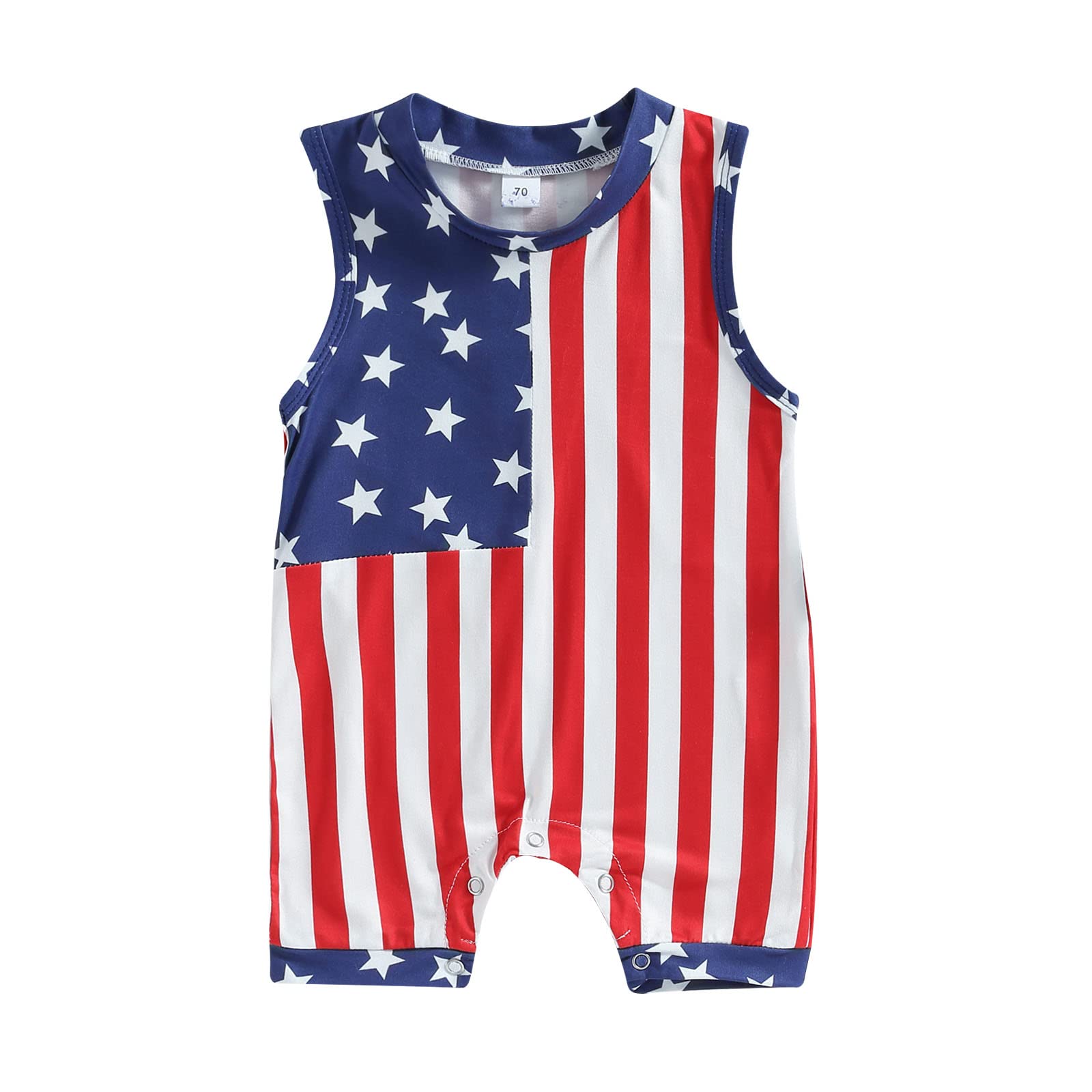 FIOMVA 4th of July Outfits Baby Boy Girl Sleeveless USA American Flag Romper Onesie Independence Day Clothes