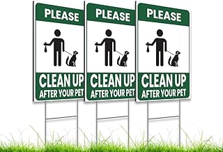 3X Plastic Double Sided Please Clean Up After Your Pet - 12x8 Inch Signs with H-shaped Front Yard Stakes - Pet Signs on the Yard Lawn - Collect Dog Poop and Don't Wet the Lawn - Signs To Curb Your Dog