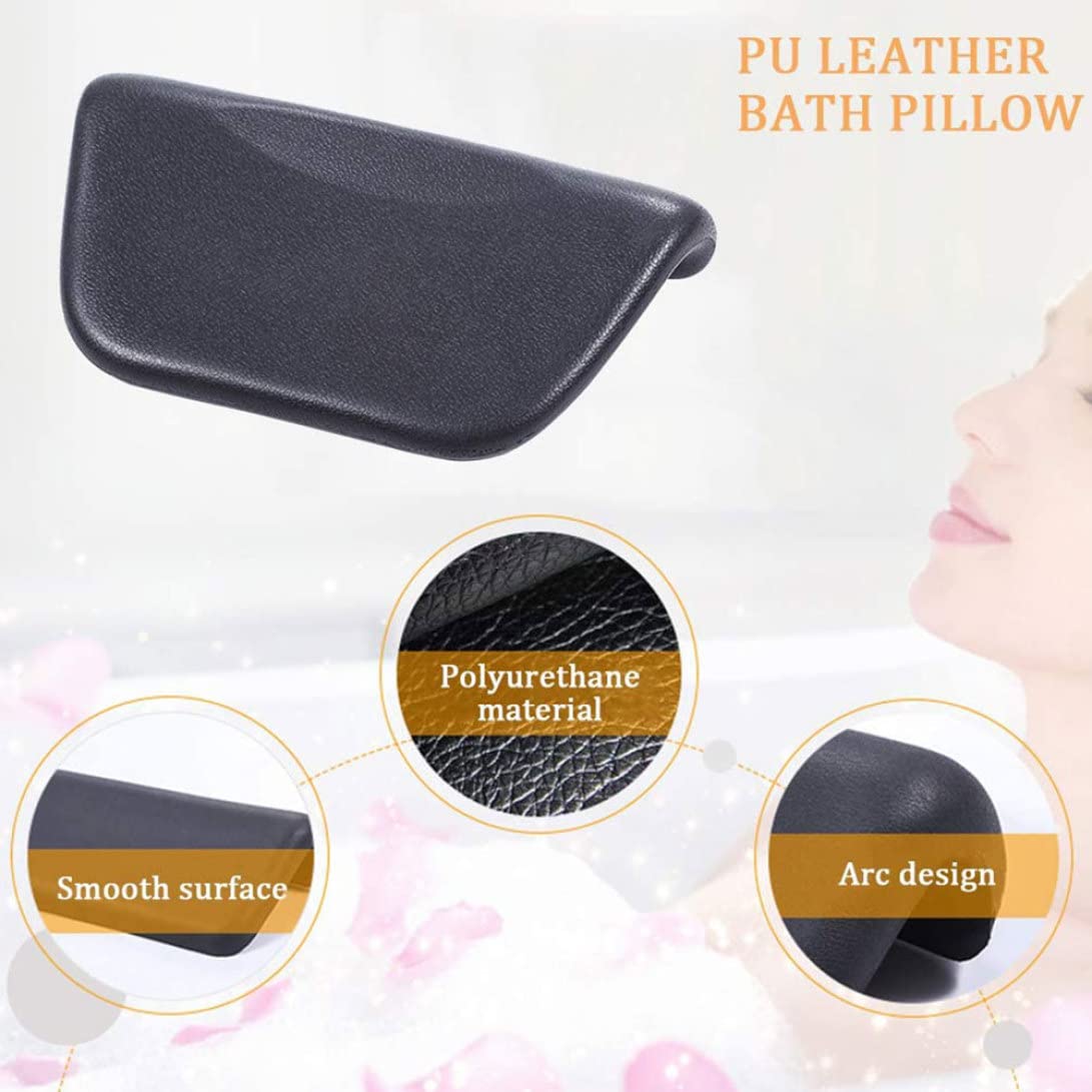 Almohada de baño de piel sintética, cojín de spa ergonómico para la cabeza y el cuello, para el hogar, jacuzzi, accesorios para el hogar, color negro