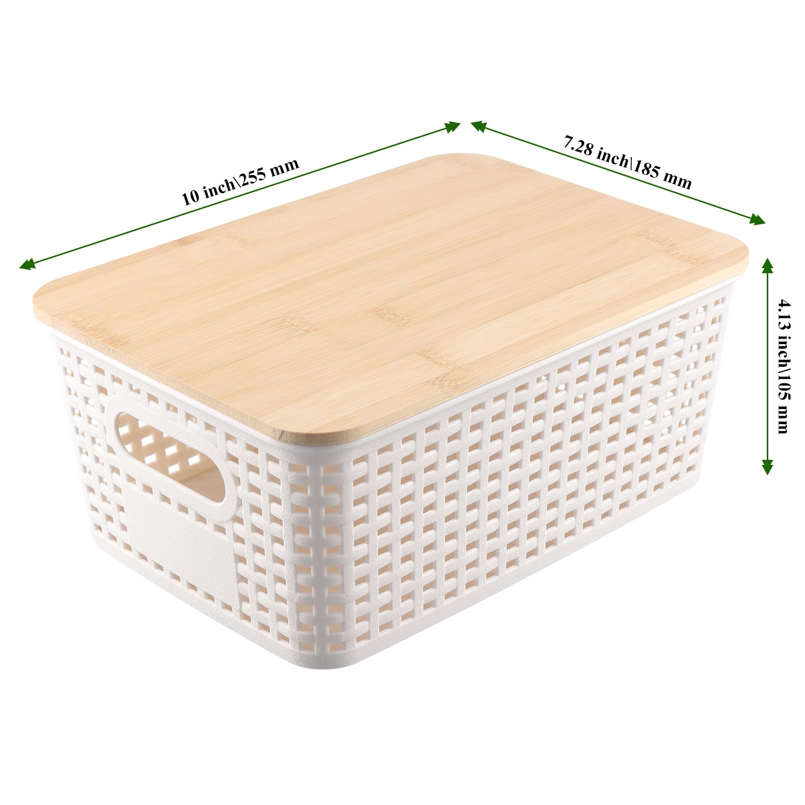 6 contenitori impilabili in plastica con coperchi in bambù e manico, scatole impilabili con coperchio, per piano di lavoro della cucina, mensole del bagno, dispensa, 25,6 x 18 x 10,7 cm
