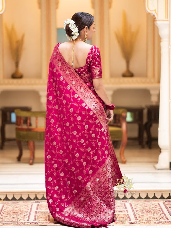 Image of C J Enterprise Women's Pure Kanjivaram Soft Silk Saree Banarasi Style Sarees For Wedding With Blouse Piece (Pari-165)